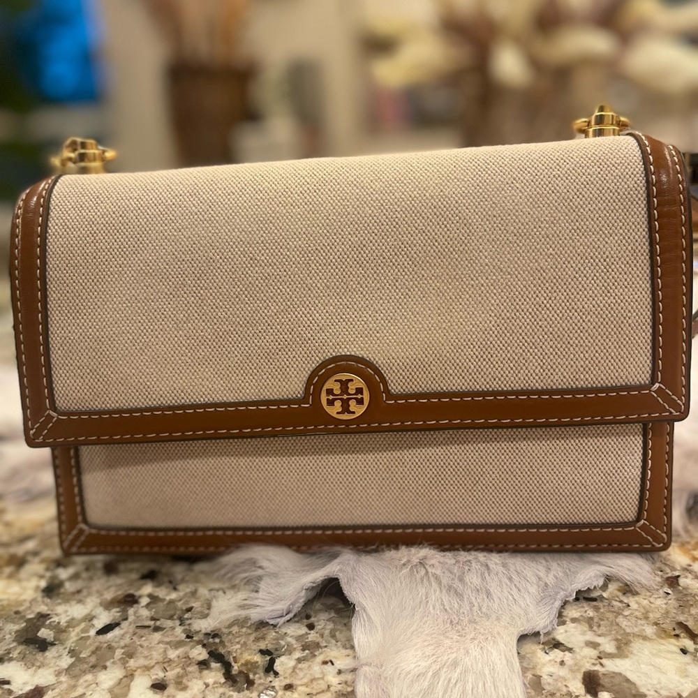 Tory Burch Cream and Brown Crossbody Bag